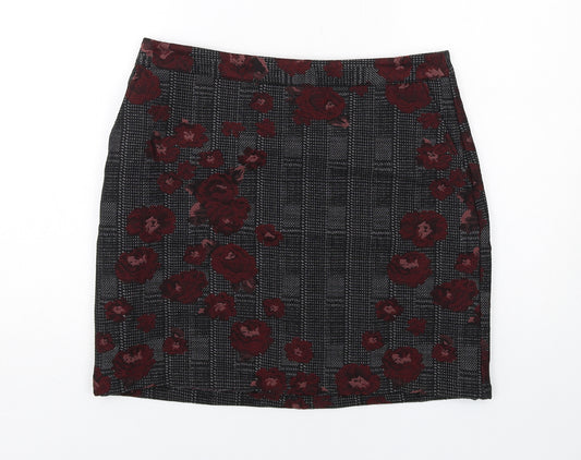 NEXT Womens Black Geometric Polyester A-Line Skirt Size 14 Zip