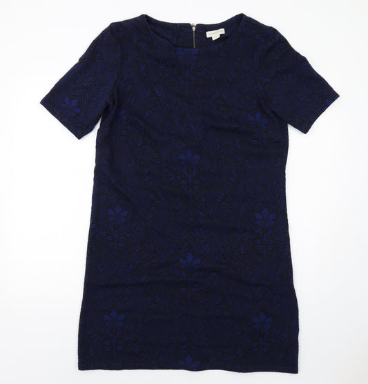 Monsoon Womens Blue Geometric Polyester Shift Size 16 Round Neck Zip