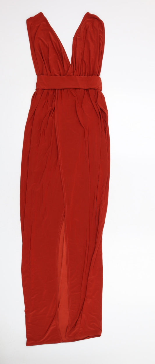 Boohoo Womens Red Patent Leather Maxi Size 6 V-Neck Pullover