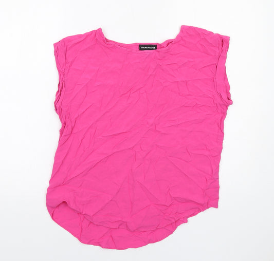 Warehouse Womens Pink Viscose Basic Blouse Size 12 Round Neck