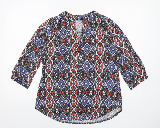 Roman Womens Multicoloured Geometric Polyester Basic Blouse Size 12 V-Neck