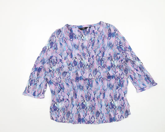EWM Womens Purple Geometric Cotton Basic Blouse Size 22 V-Neck