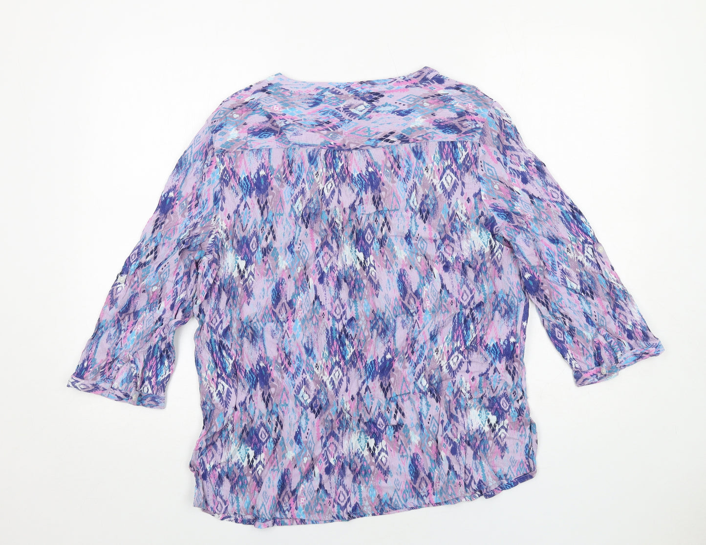 EWM Womens Purple Geometric Cotton Basic Blouse Size 22 V-Neck