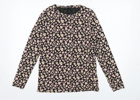Marks and Spencer Womens Black Geometric Cotton Basic T-Shirt Size 12 Round Neck