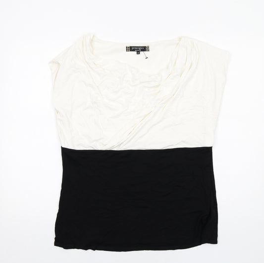 Principles Womens White Striped Viscose Basic T-Shirt Size 20 Cowl Neck