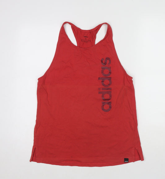 adidas Womens Red Cotton Basic Tank Size M Round Neck Pullover