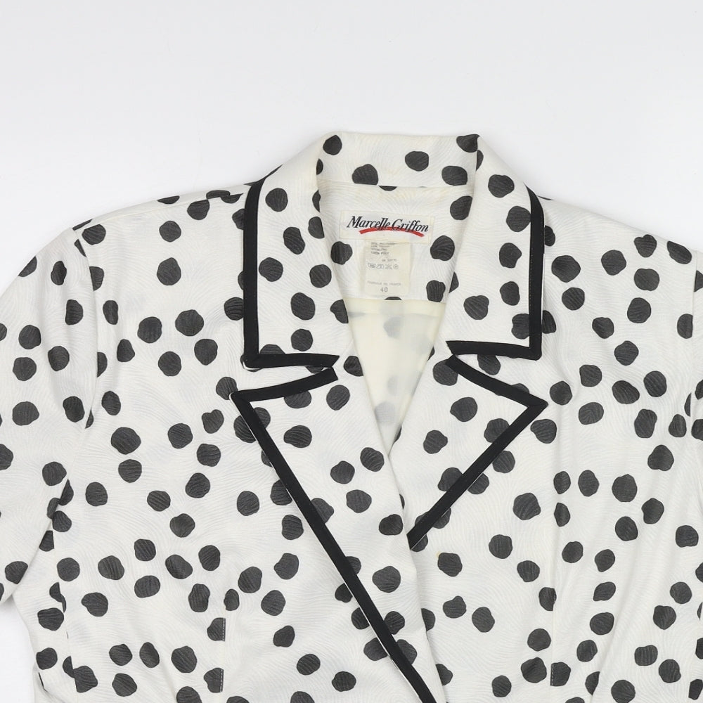 Marcelle Griffon Womens White Polka Dot Jacket Blazer Size 12 Button