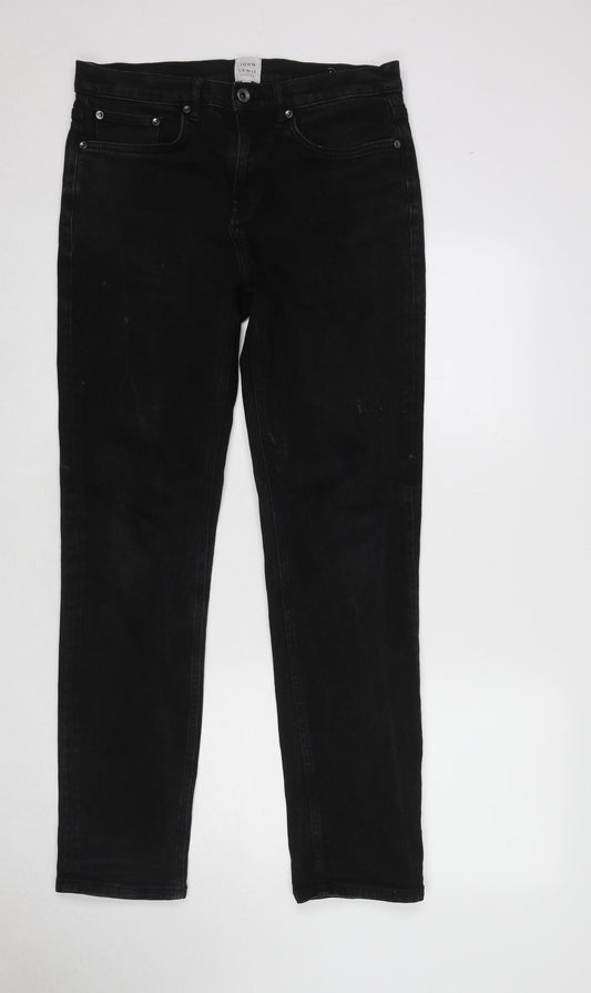 John Lewis Mens Black Cotton Skinny Jeans Size 32 in L32 in Regular Button