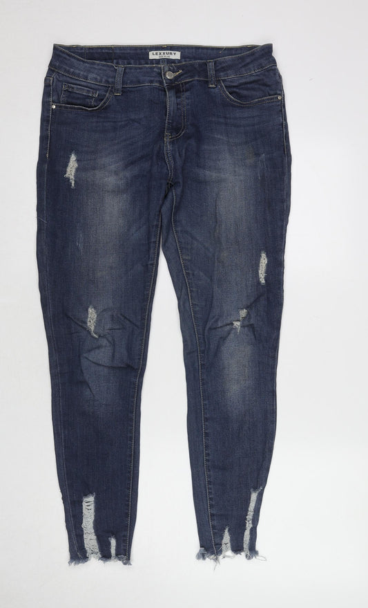 Lexxury Womens Blue Cotton Skinny Jeans Size 14 L28 in Regular Zip