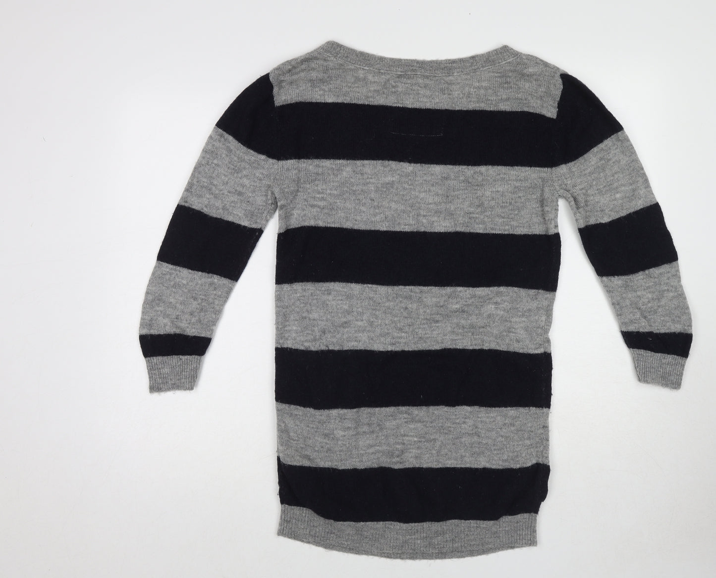 Abercrombie & Fitch Womens Grey Round Neck Striped Wool Pullover Jumper Size L
