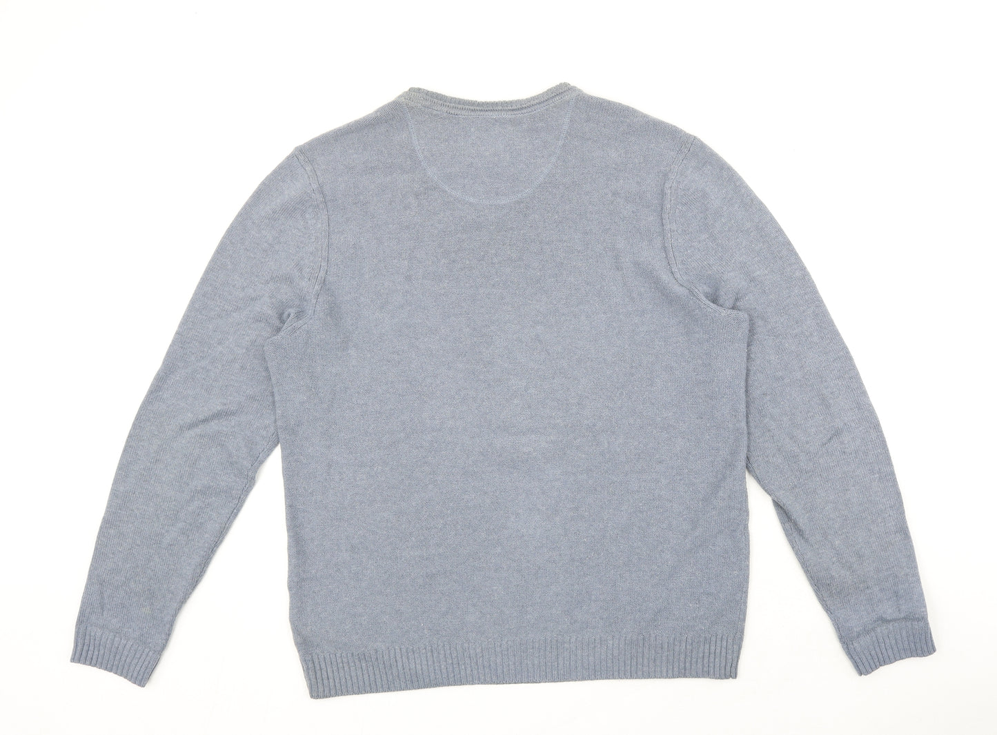 White Stuff Mens Blue Round Neck Cotton Pullover Jumper Size M Long Sleeve