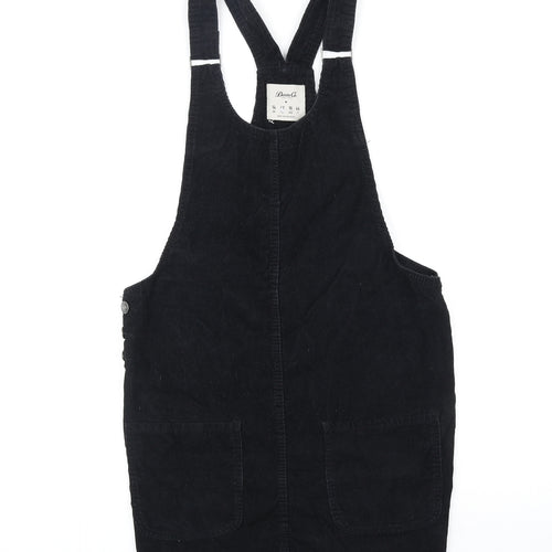 Denim & Co. Womens Black 100% Cotton Pinafore/Dungaree Dress Size 14 Round Neck Button - Pinafore