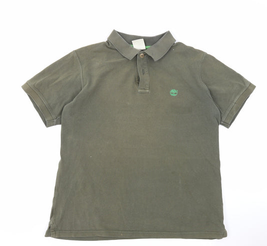 Timberland Mens Green Cotton Polo Size XL Collared Button