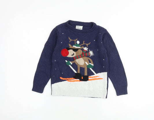NEXT Boys Multicoloured Round Neck 100% Cotton Pullover Jumper Size 6 Years Pullover - Reindeer Christmas