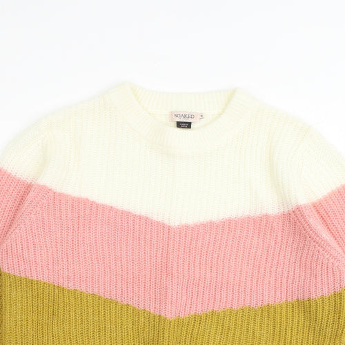 Soaked in Luxury Womens Multicoloured Round Neck Acrylic Pullover Jumper Size M - Colourblock