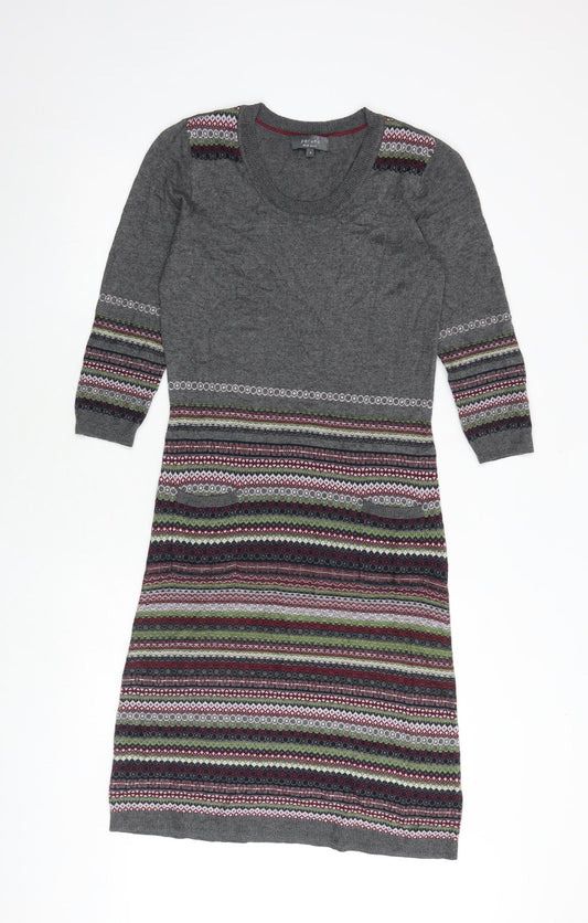 Per Una Womens Multicoloured Geometric Viscose Jumper Dress Size 8 Round Neck Pullover