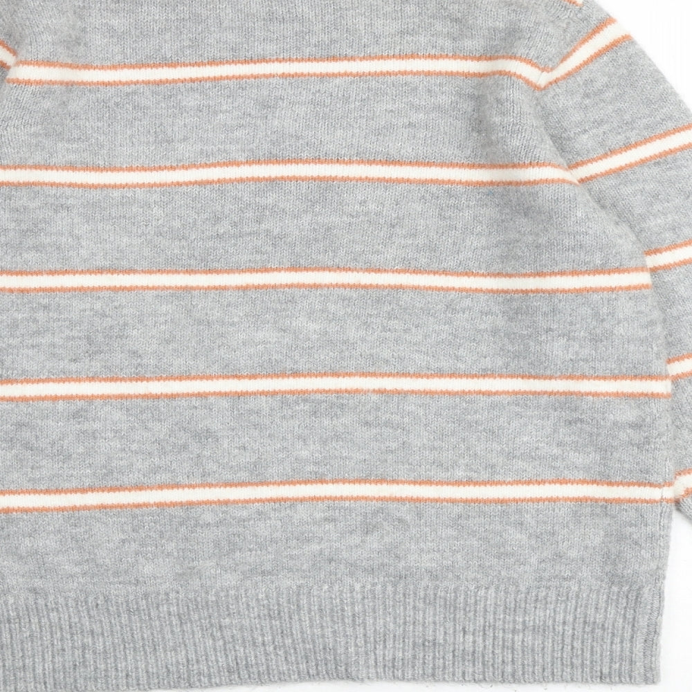 Dorothy Perkins Womens Grey Mock Neck Striped Acrylic Pullover Jumper Size 10