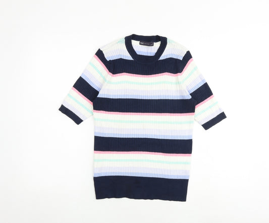 Marks and Spencer Womens Multicoloured Round Neck Striped Viscose Pullover Jumper Size 12
