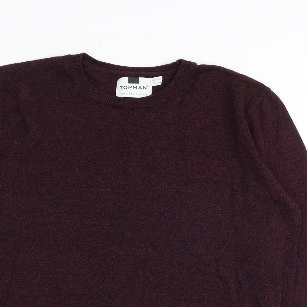 Topman Mens Red Round Neck Cotton Pullover Jumper Size M Long Sleeve