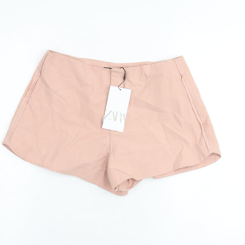 Zara Womens Pink Viscose Basic Shorts Size S Regular Zip