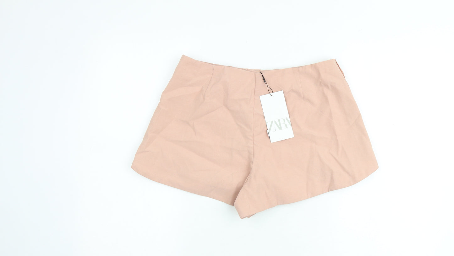 Zara Womens Pink Viscose Basic Shorts Size S Regular Zip