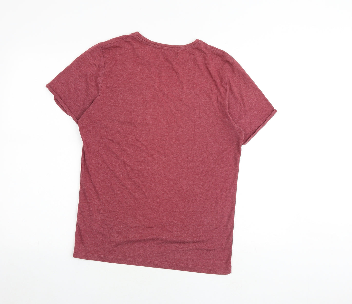 Blue Inc Mens Red Polyester T-Shirt Size S Round Neck