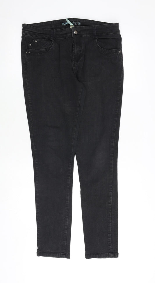 Denim & Co. Womens Black Cotton Skinny Jeans Size 16 Regular Zip