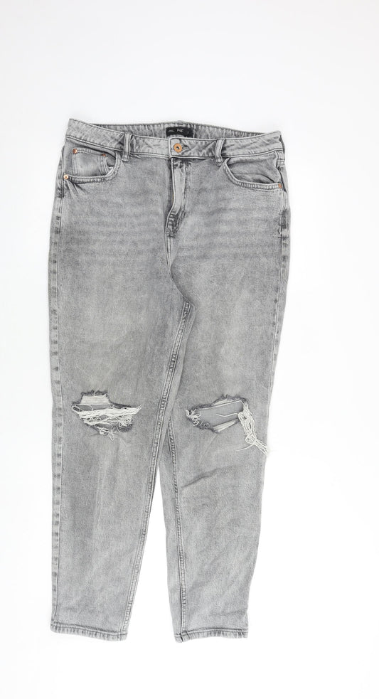 F&F Womens Grey Cotton Skinny Jeans Size 14 Regular Zip