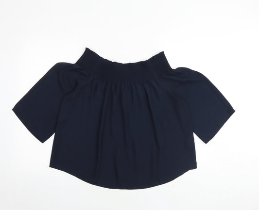 Warehouse Womens Blue Polyester Basic Blouse Size 12 Round Neck