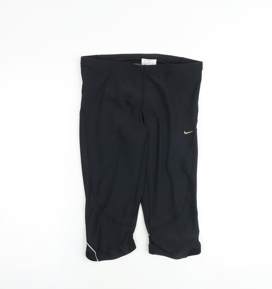 Nike Girls Black Check Polyester Cropped Trousers Size 11-12 Years Regular Pullover - Activewear Leggings