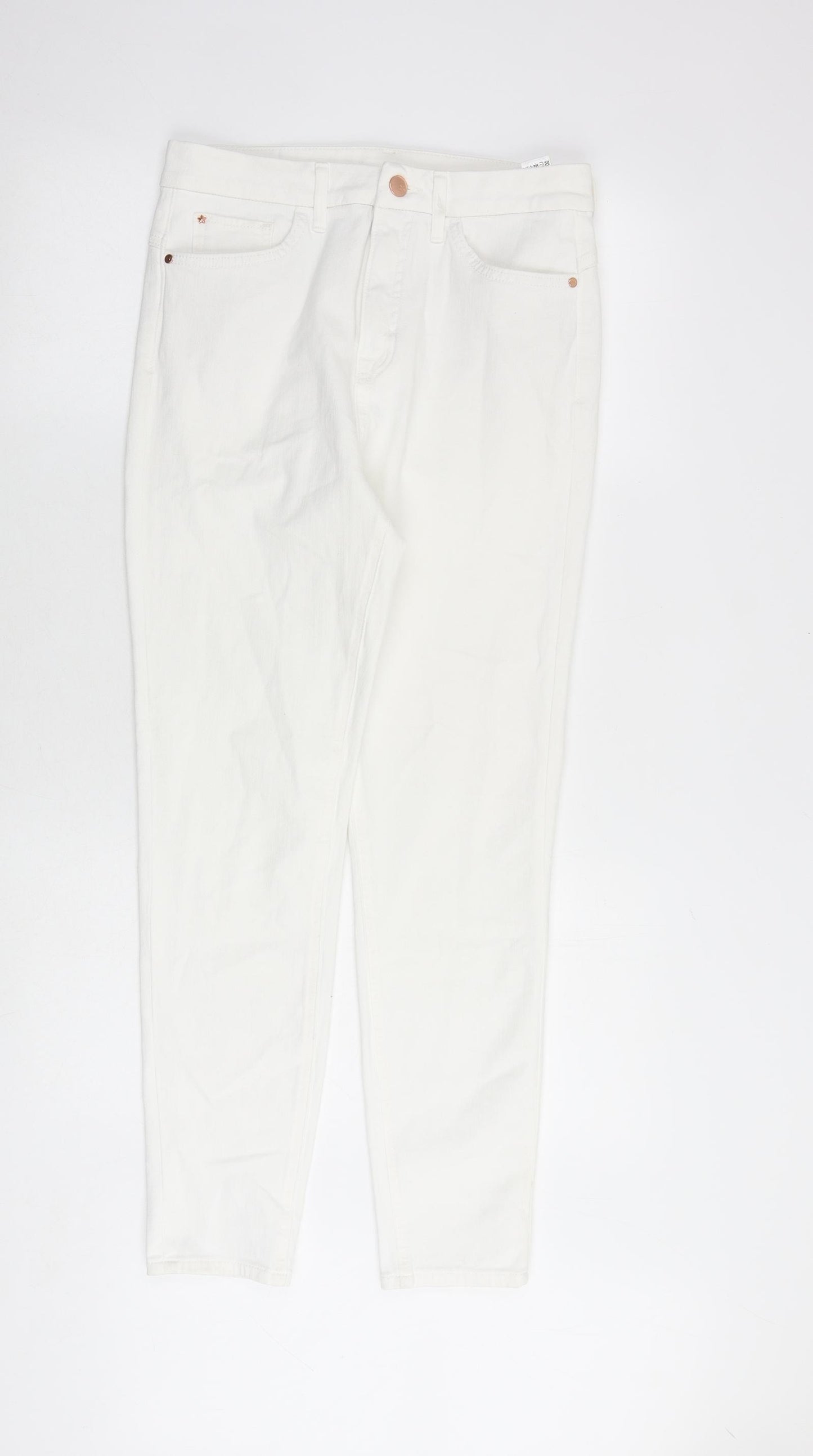 Marks and Spencer Womens White Cotton Skinny Jeans Size 12 Regular Zip