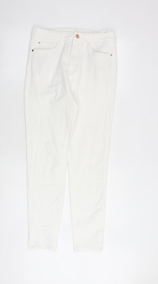 Marks and Spencer Womens White Cotton Skinny Jeans Size 12 Regular Zip