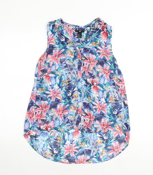 H&M Womens Multicoloured Floral Polyester Basic Tank Size 6 V-Neck