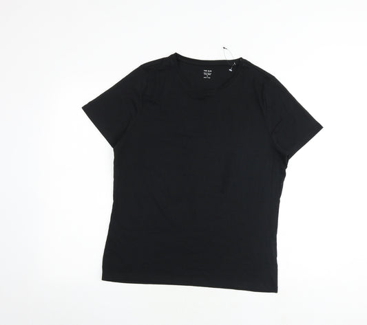 Marks and Spencer Womens Black Cotton Basic T-Shirt Size 16 Round Neck