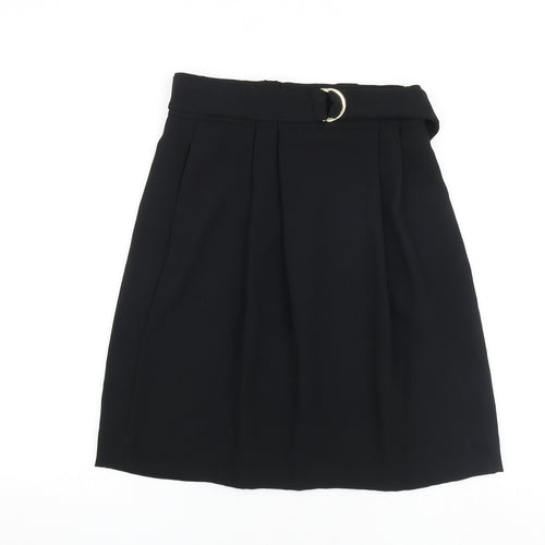 H&M Womens Black Polyester Pleated Skirt Size 8 Buckle