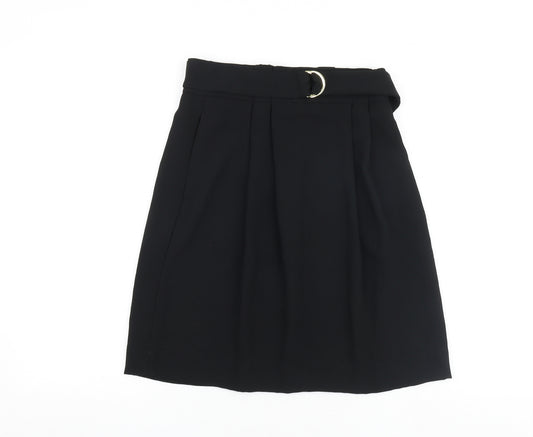H&M Womens Black Polyester Pleated Skirt Size 8 Buckle