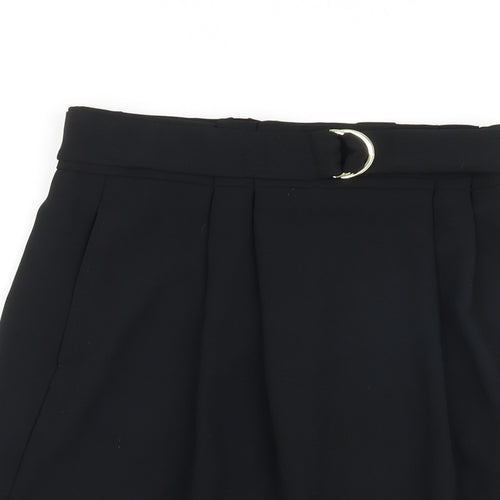 H&M Womens Black Polyester Pleated Skirt Size 8 Buckle