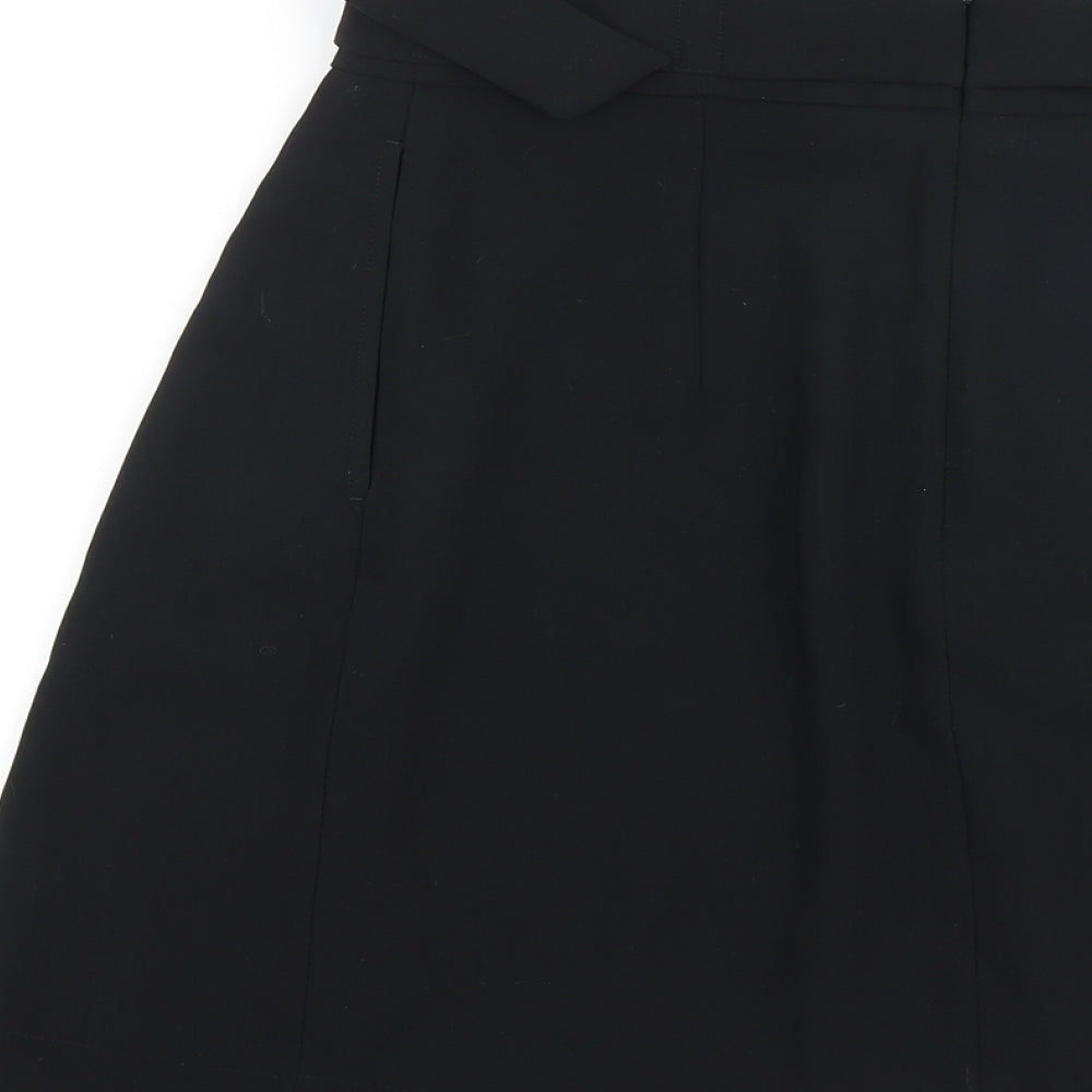 H&M Womens Black Polyester Pleated Skirt Size 8 Buckle