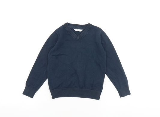 Marks and Spencer Boys Blue V-Neck 100% Cotton Pullover Jumper Size 4-5 Years Pullover