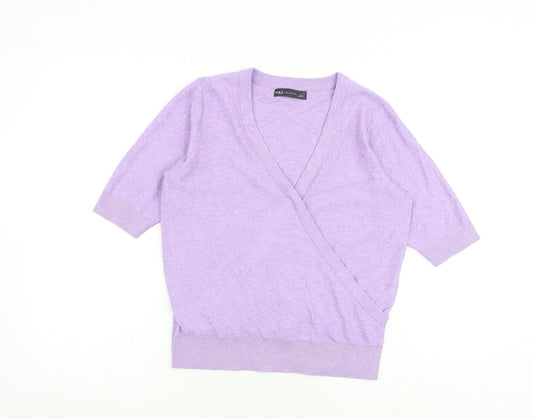 Marks and Spencer Womens Purple V-Neck Viscose Pullover Jumper Size S - Wrap Style