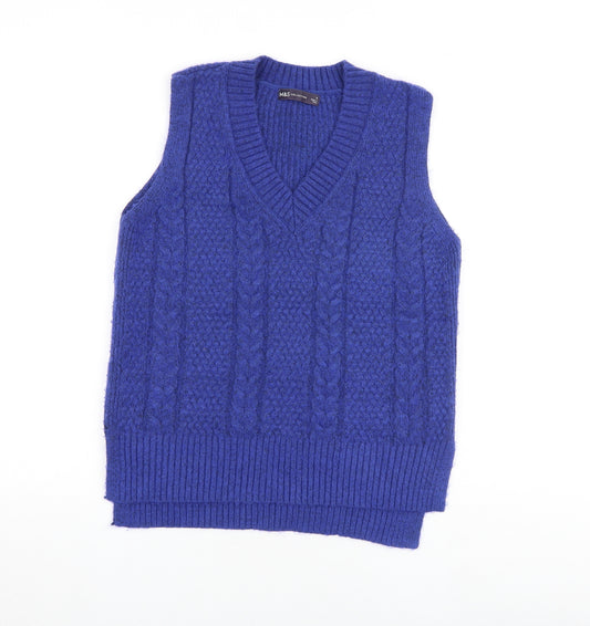 Marks and Spencer Womens Blue V-Neck Polyester Vest Jumper Size S