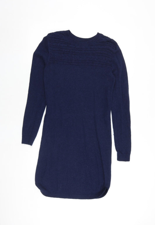 Fat Face Womens Blue Wool T-Shirt Dress Size 10 Round Neck Pullover