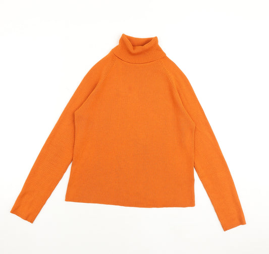 Marks and Spencer Womens Orange Roll Neck Acrylic Pullover Jumper Size 14 - Ribbed