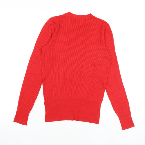 Marks and Spencer Womens Red Crew Neck Viscose Pullover Jumper Size 12 - Ribbed
