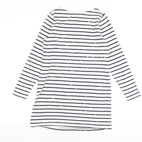 Joules Womens White Striped 100% Cotton T-Shirt Dress Size 12 Boat Neck Pullover - Star Print