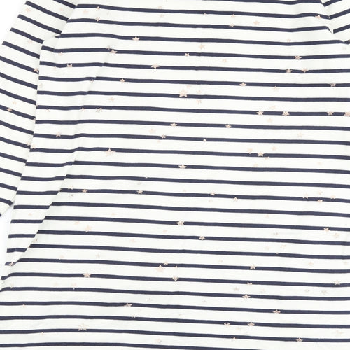Joules Womens White Striped 100% Cotton T-Shirt Dress Size 12 Boat Neck Pullover - Star Print