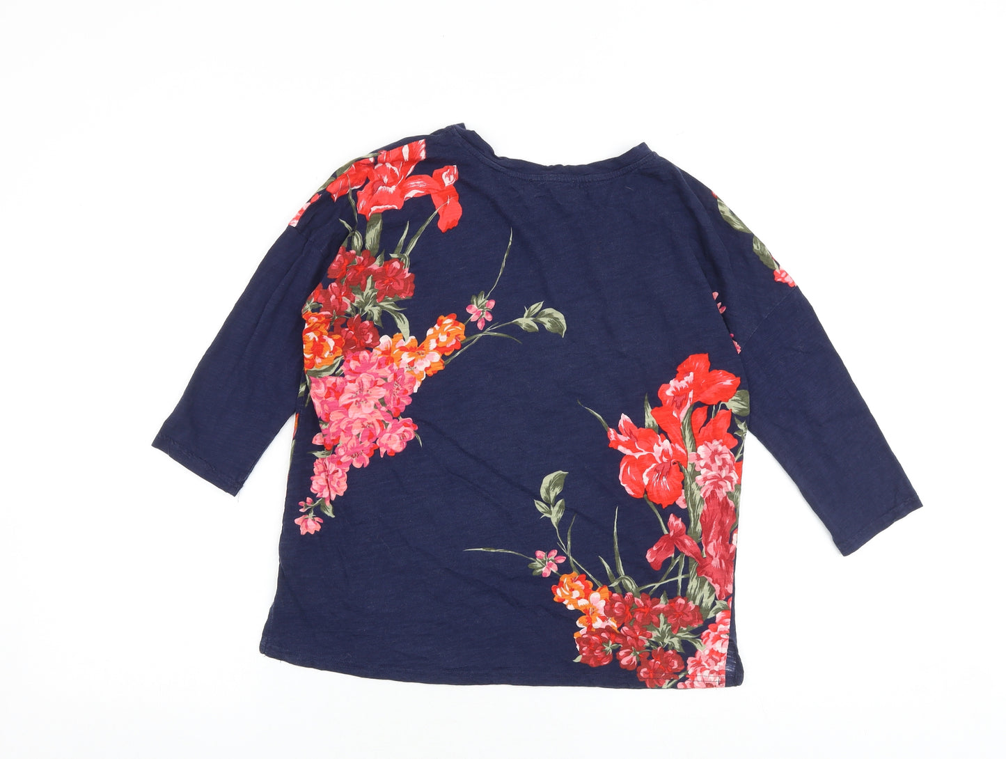 Oasis Womens Blue Floral 100% Cotton Basic T-Shirt Size XS Crew Neck