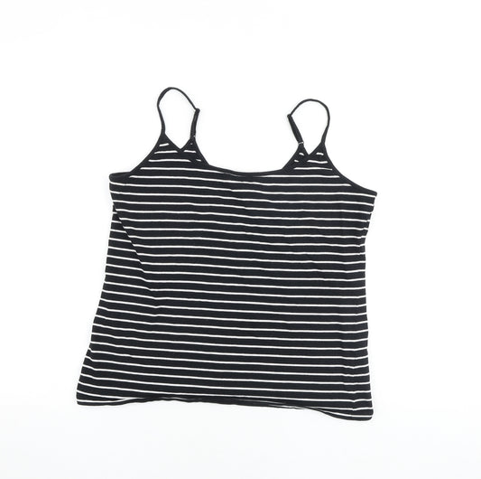 Marks and Spencer Womens Black Striped Cotton Camisole Tank Size 16 Scoop Neck