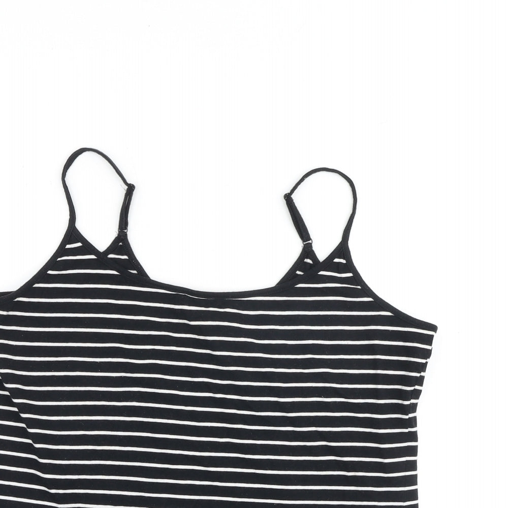 Marks and Spencer Womens Black Striped Cotton Camisole Tank Size 16 Scoop Neck