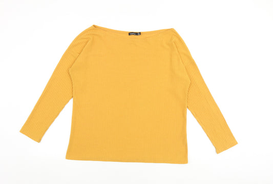 Boohoo Womens Yellow Polyester Basic T-Shirt Size 14 Boat Neck - Ribbed